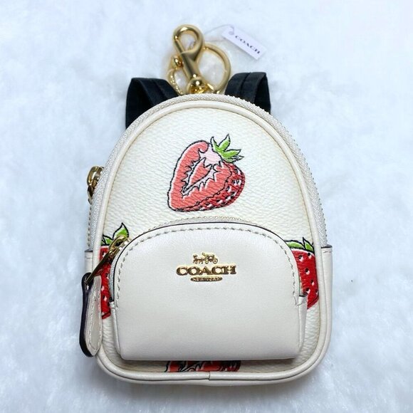 Coach Strawberry Print Mini Backpack Bag Keychain Coin Purse Charm NWT - Picture 5 of 10